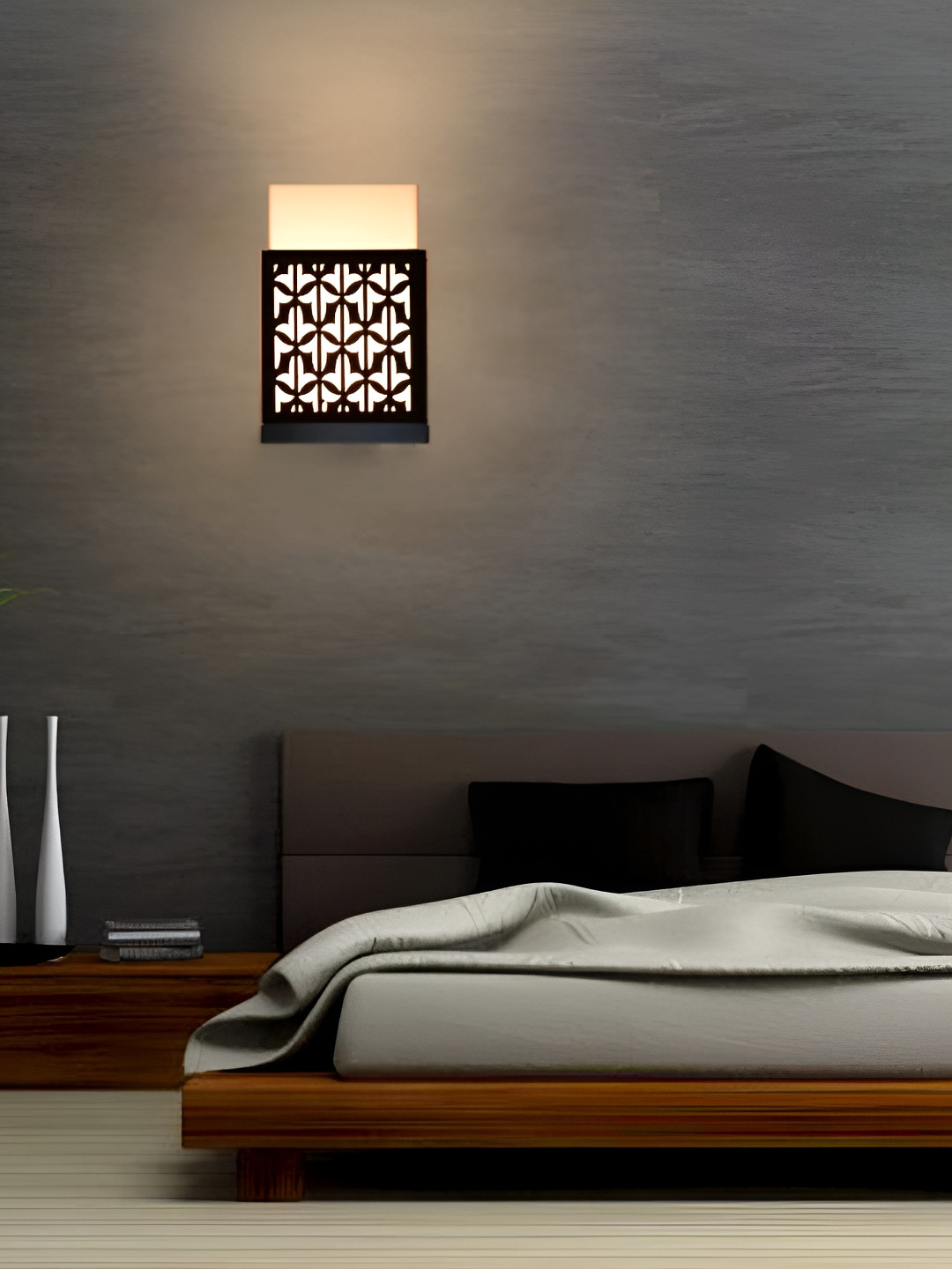 Gojeeva Black and White Wooden Textured Square Shaped Wall Lamp