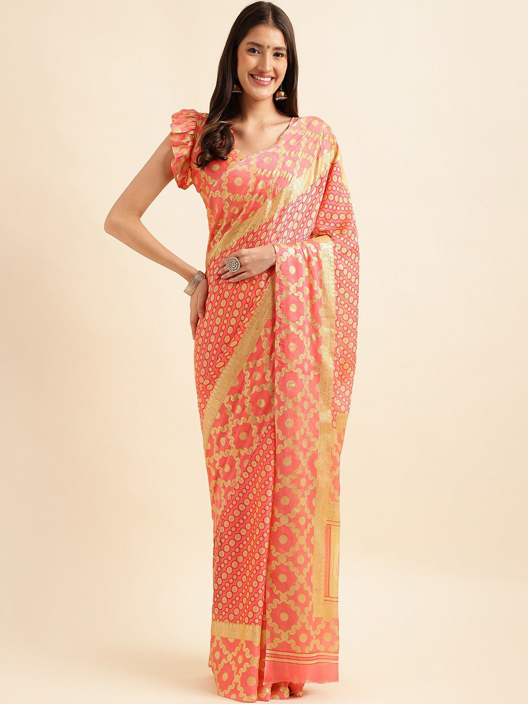 DIVASTRI Embellished Designer Leheriya Saree