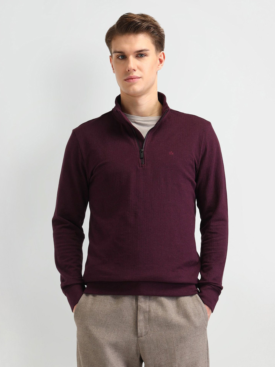 Arrow Men Brand Logo Self Design Cotton Sweatshirt