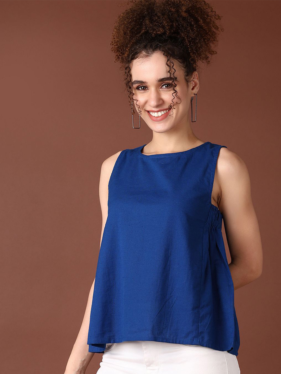 V-Mart Women Solid Cotton Flex Boat Neck Fusion Top