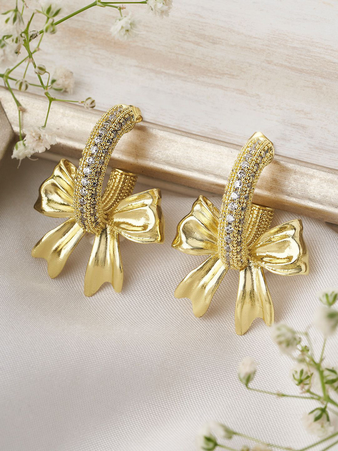 JOKER & WITCH Gold-Plated Geometric Stone Studded Sass Bow Hoop Earrings