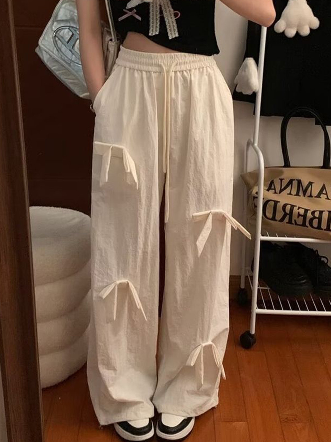 LULU & SKY Women Bow-knot Detai Loose Fit High-Rise Trousers