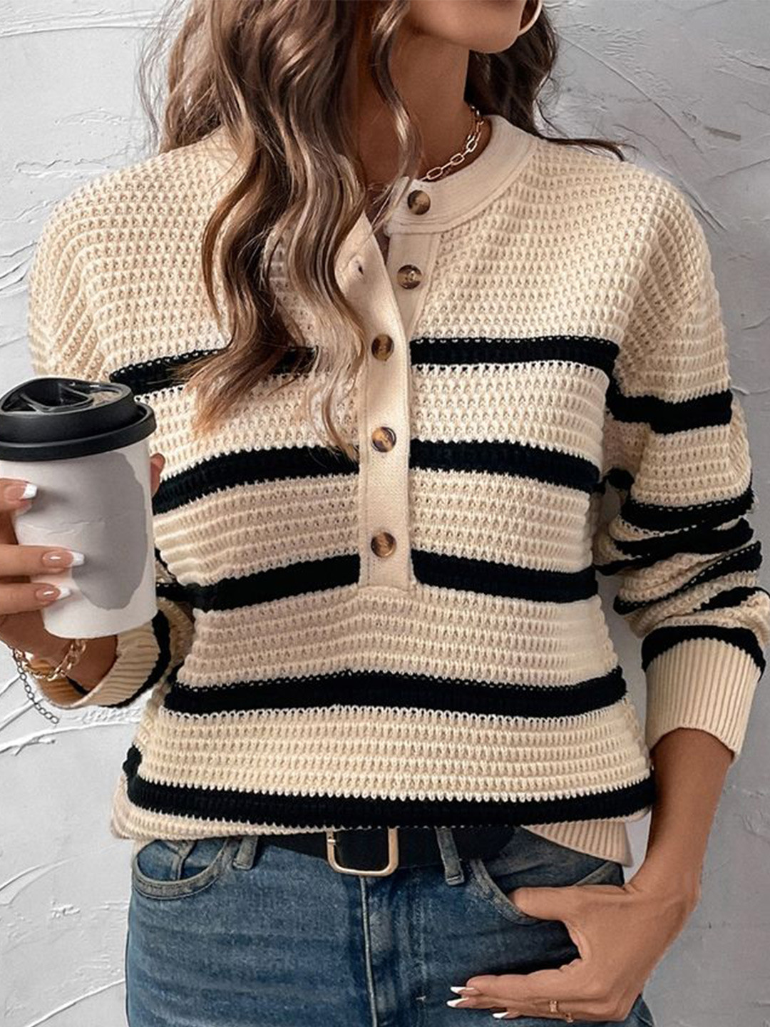 LULU & SKY fwd Women Striped Round Neck Long Sleeves Sweaters