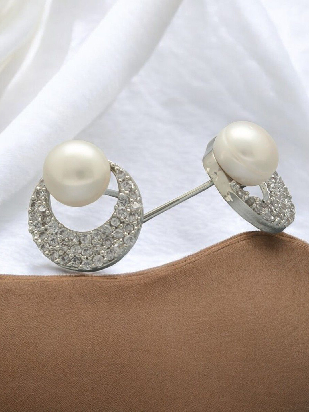 Sri Jagdamba Silver Plated Pearls Dealer Studs Earrings