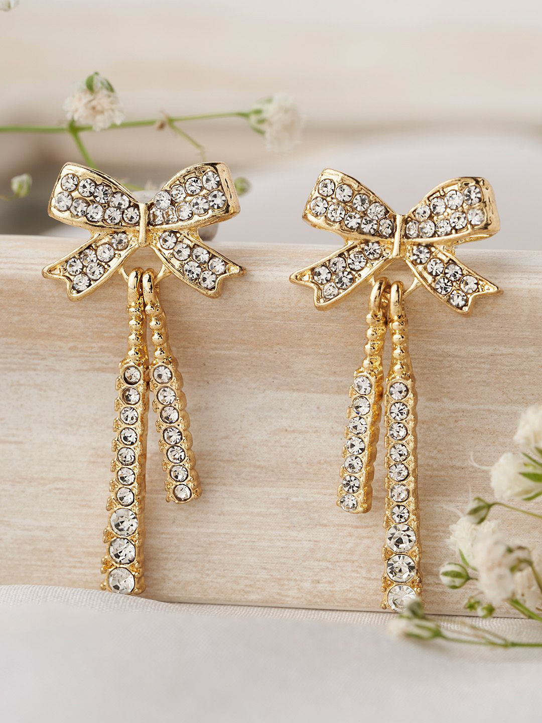 JOKER & WITCH Gold-Plated Stone Studded Raymonde Bow Style Drop Earrings