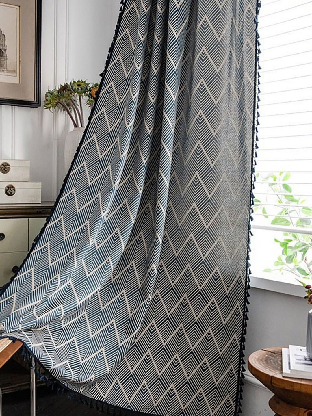 Huesland Grey & White Geometric Room Darkening Window Curtain - 6x4 ft