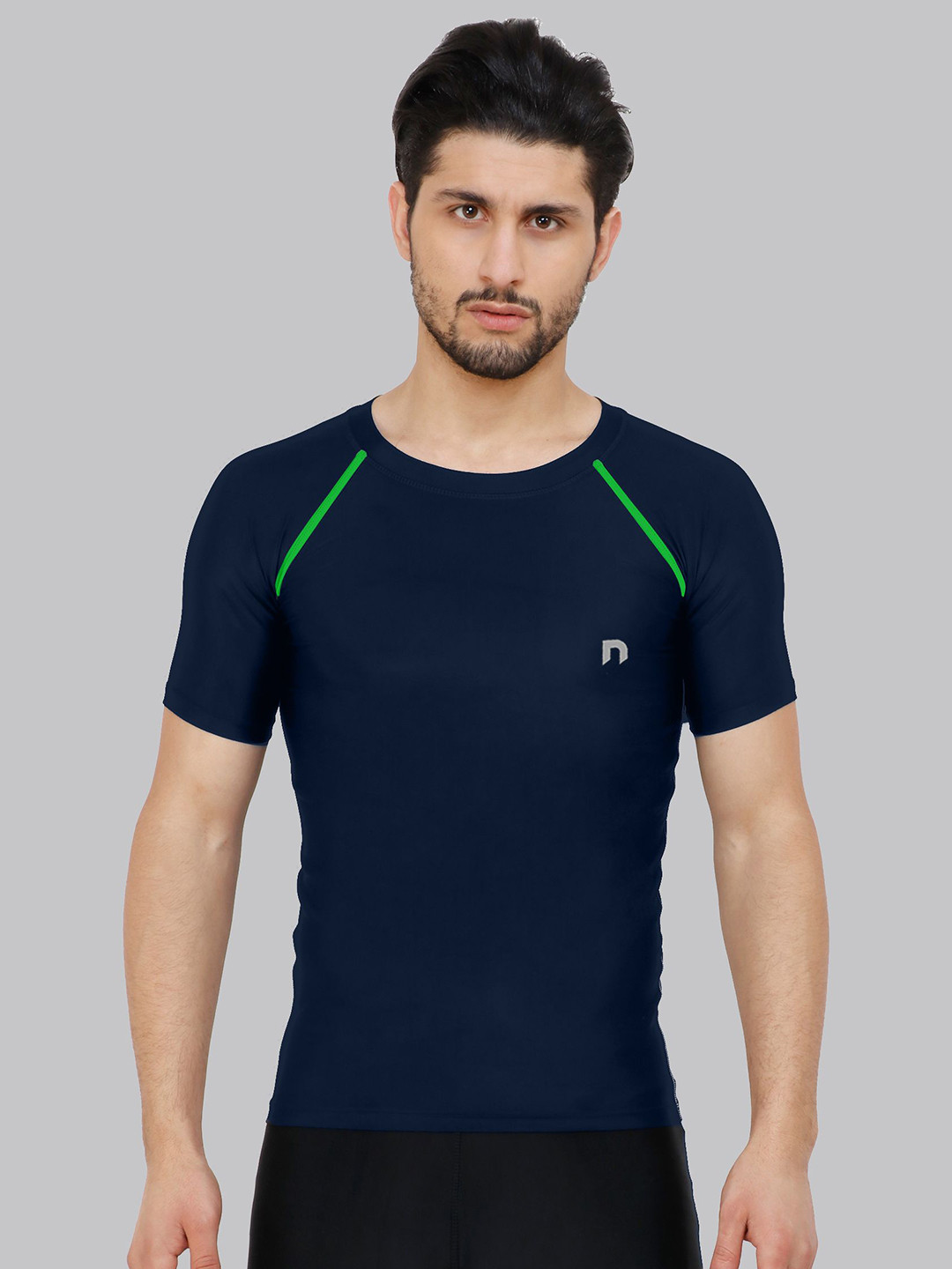 NEVER LOSE Men Pack Of 2 Solid Round Neck Compression T-shirts