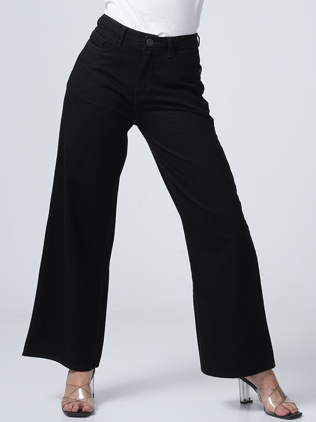 URBAN POCHE Women Cotton Wide Leg High-Rise Slash Knee Jeans