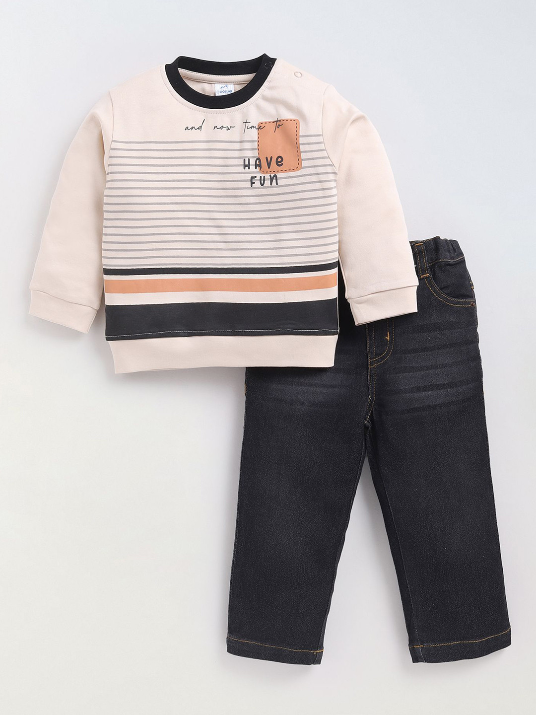 Dollar Kid Super Soft Printed Long Sleeves T Shirt With Denim Pant Set