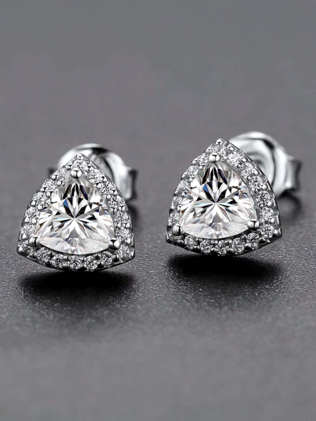 CAUER 925 Sterling Silver Rhodium Plated Cubic Zirconia Studded Triangular Studs