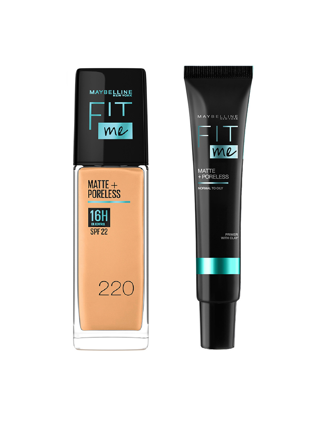 Maybelline New York Fit Me Matte+Poreless Liquid Foundation & Primer Set - 30ml each