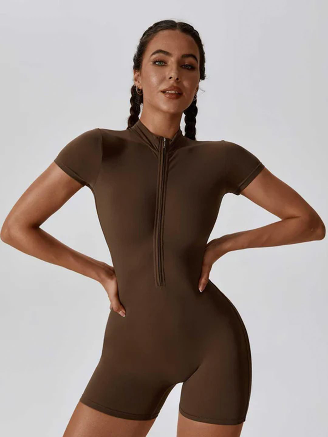 Cheekee  Women Brown Fit-Flex Zip Jumpsuit