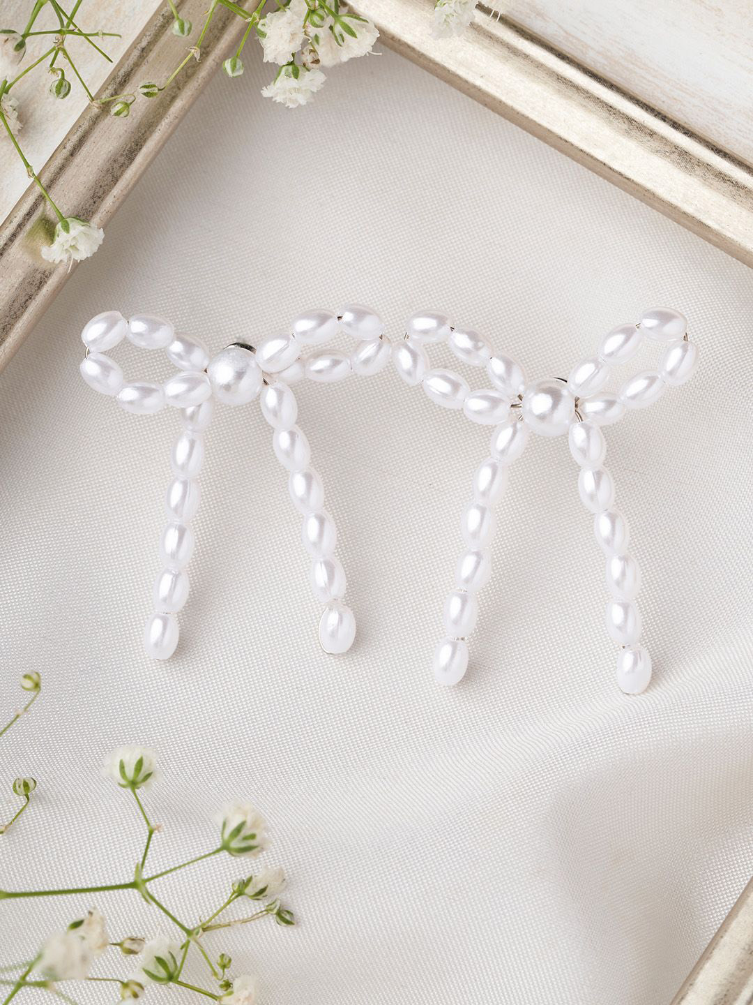 JOKER & WITCH Silver-Plated Beaded Rosine Bow Style Drop Earrings