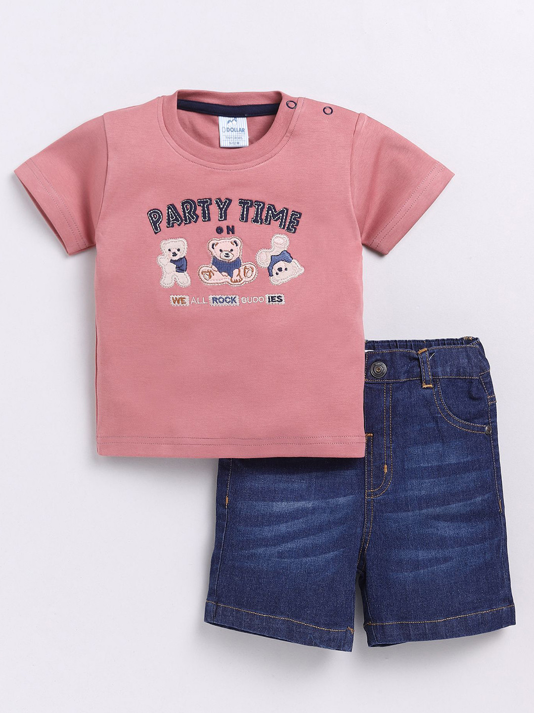 Dollar Kid Super Soft Printed Short Sleeves T Shirt With Denim Short Pant Set