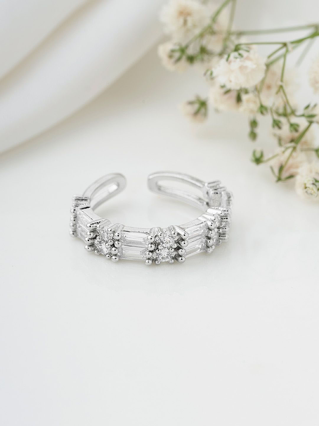 JOKER & WITCH Silver-Plated Stone-Studded Whimsy Adjustable Finger Ring