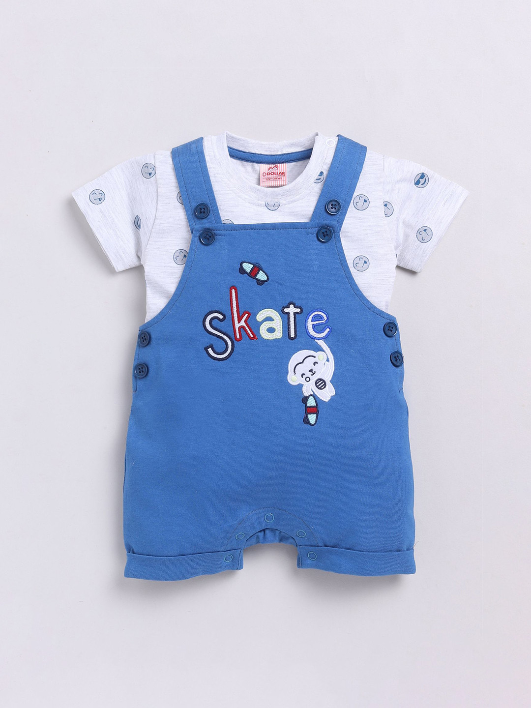 Dollar Kid Super Soft Printed Short Sleeves Dungarees With Shorts