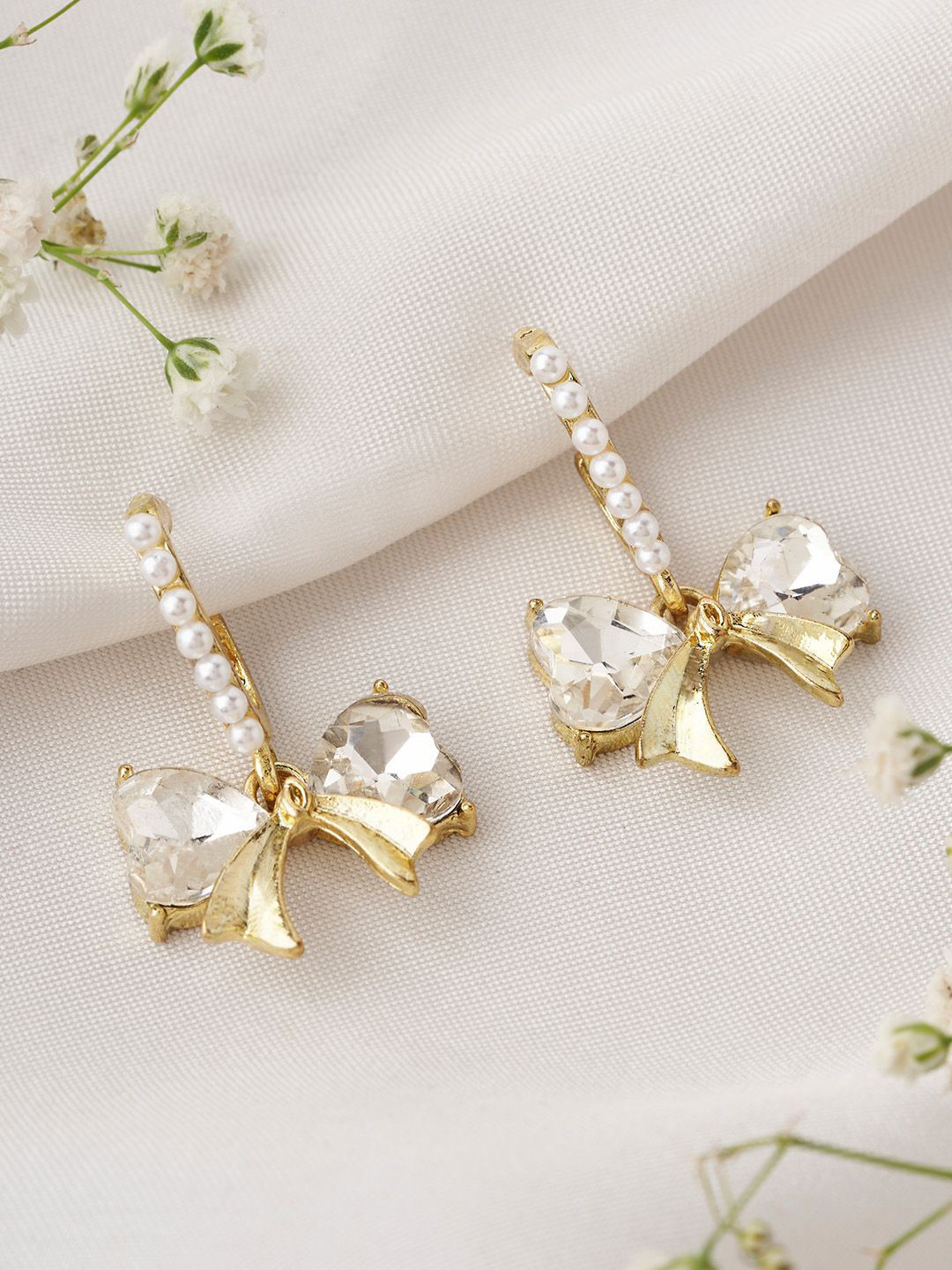 JOKER & WITCH Sonamie Gold-Plated Geometric Stone Studded & Beaded Bow Style Drop Earrings