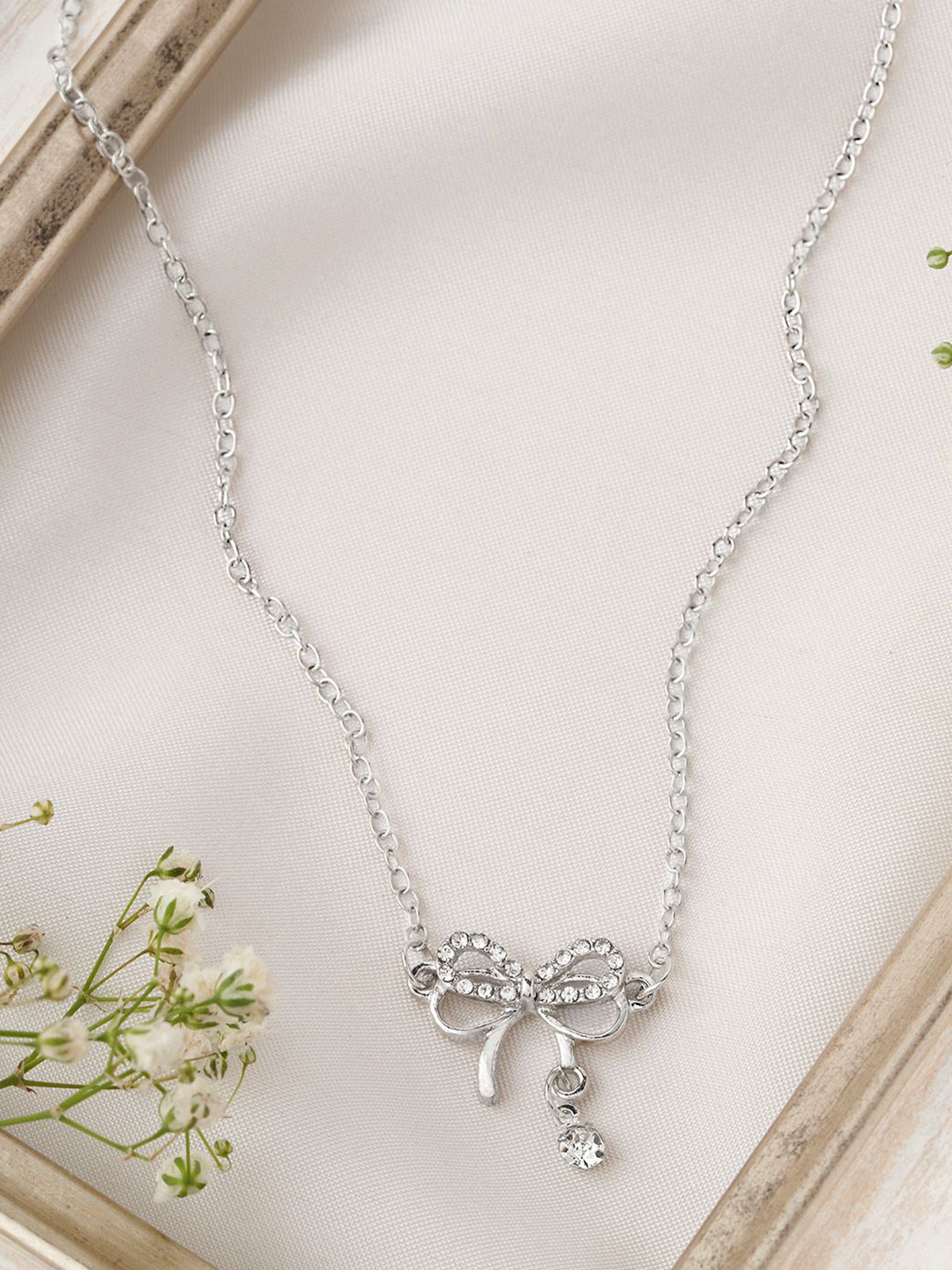 JOKER & WITCH Soliel Bow Silver-Plated Stone Studded Necklace