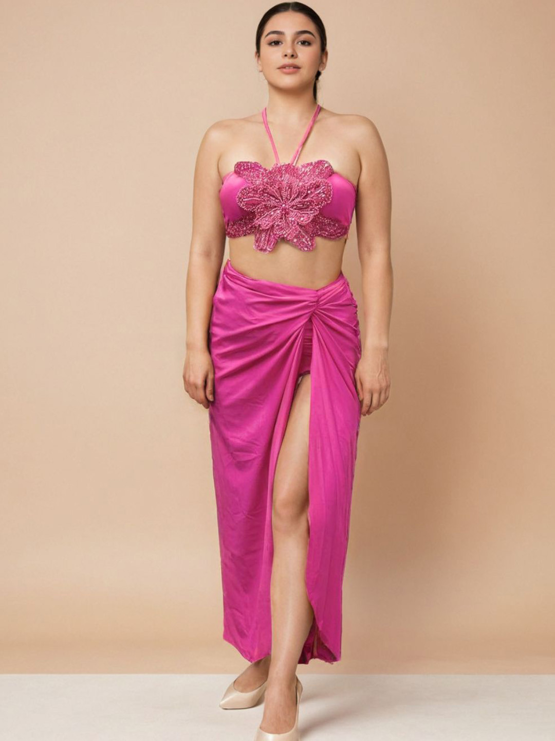 WomanLikeU Flower Power Embellished Bikini Set with Skirt