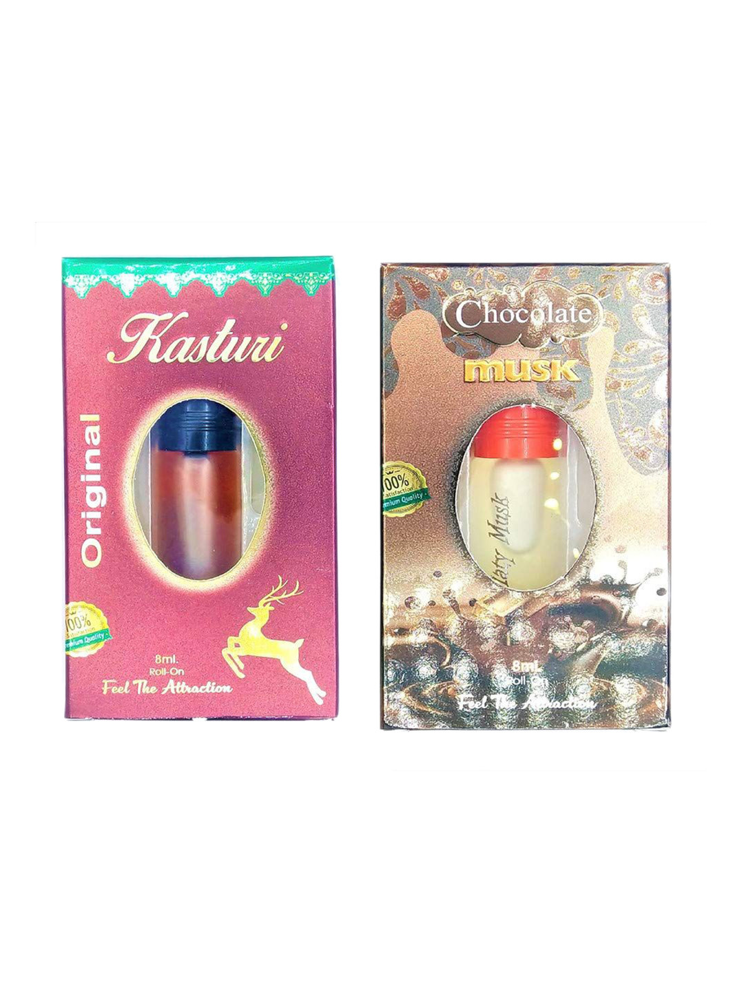 RAVIOUR LIFESTYLE Feel The Attraction Set Of 2 Chocolate Musk & Kasturi Attar - 8ml Each