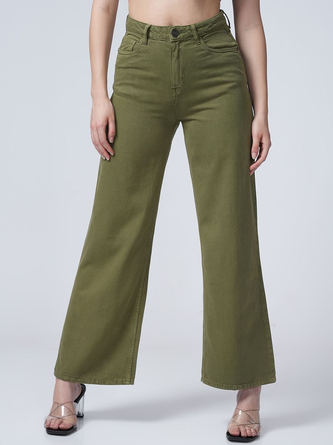 URBAN POCHE Women Cotton Wide Leg High-Rise Casual Jeans