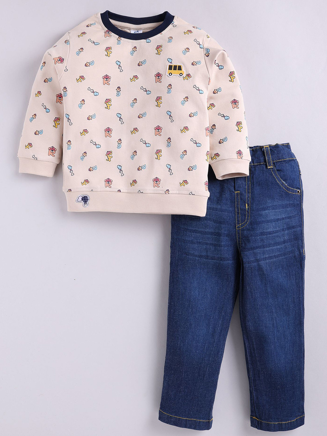 Dollar Kid Super Soft Printed Long Sleeves T Shirt With Denim Pant Set