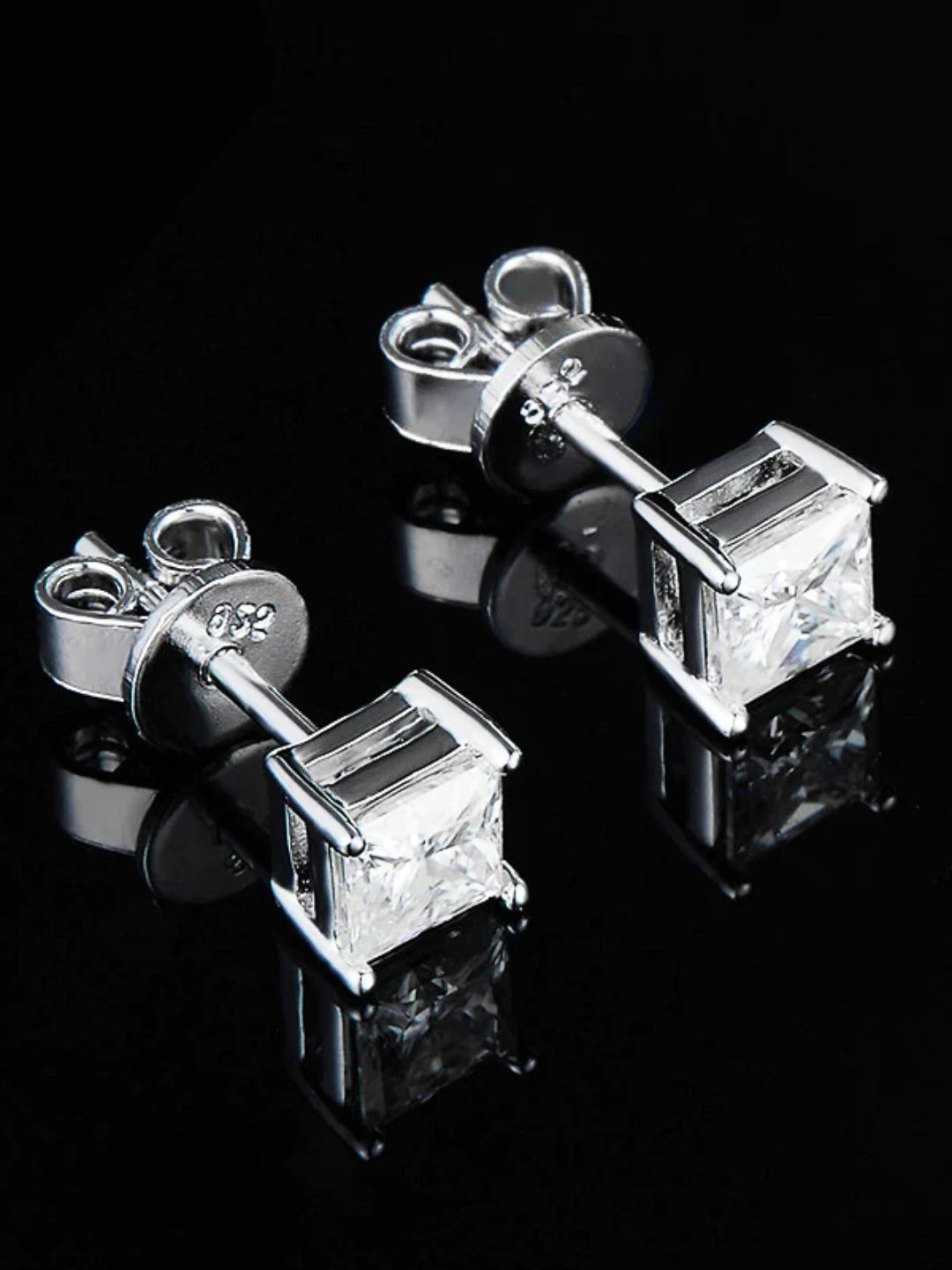 CAUER 925 Sterling Silver Rhodium Plated Cubic Zirconia Studded Square Studs