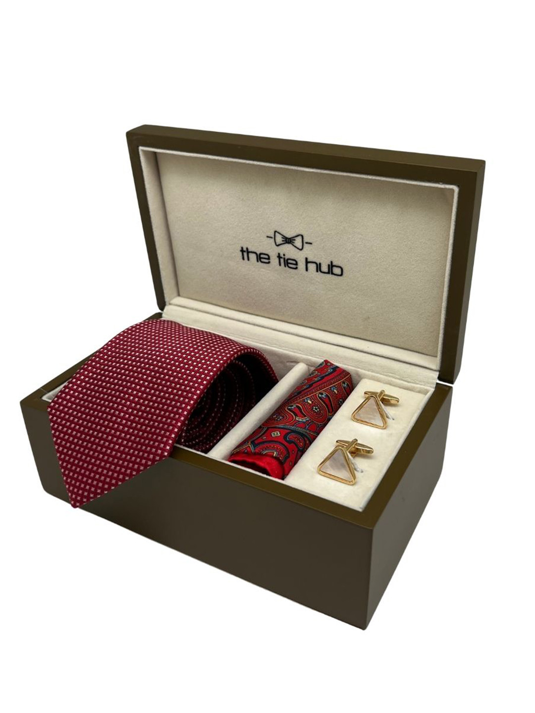 The Tie Hub Men Set with Stylish Gold Cufflinks & Pocket Square Accessory Gift Set