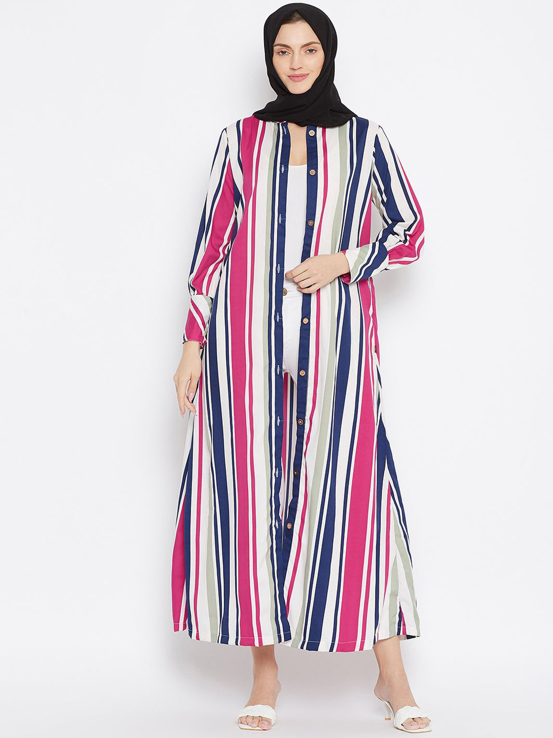NABIA Striped Abaya Burqa With Scarf
