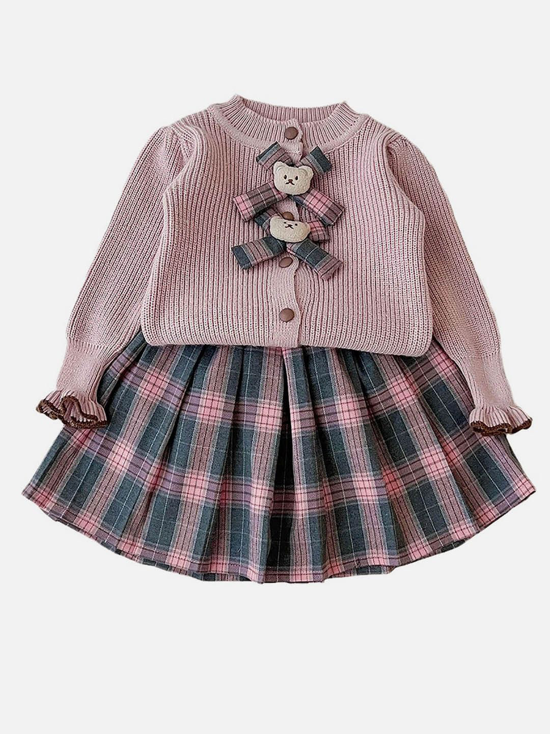 Little Surprise Box LLP Girls Floral Self Design Cardigan With Skirt
