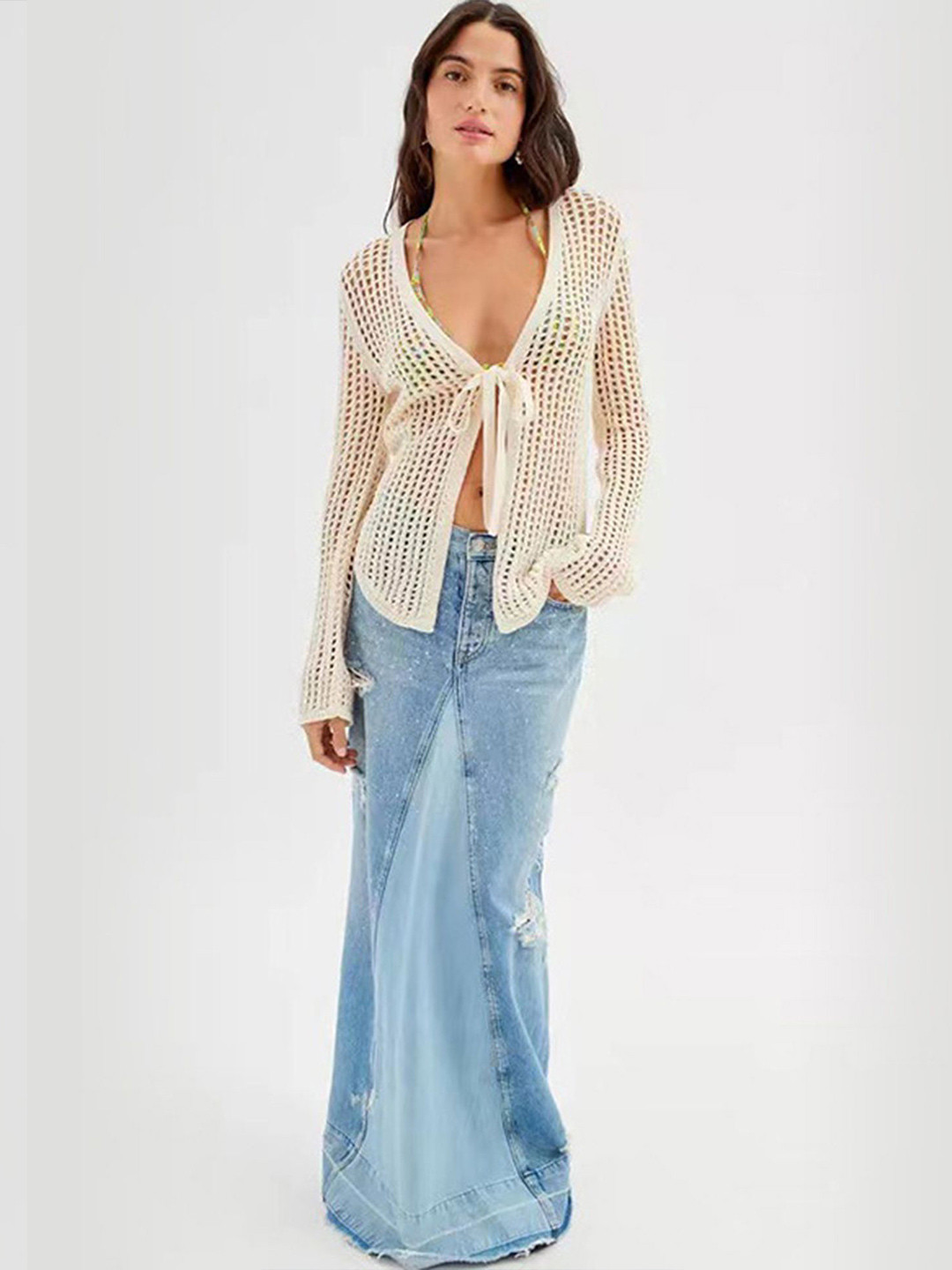 LULU & SKY Women Sheer Tie-up Front Top