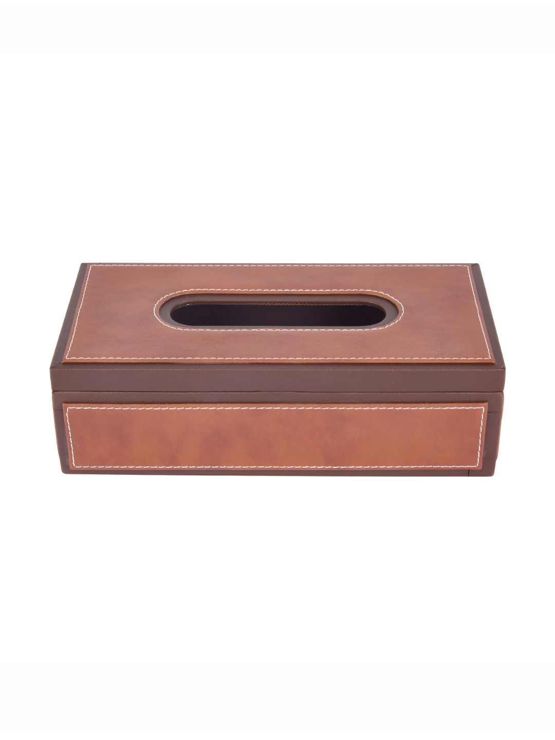 Premsons Orange Colored & Brown Leather Tissue Holder