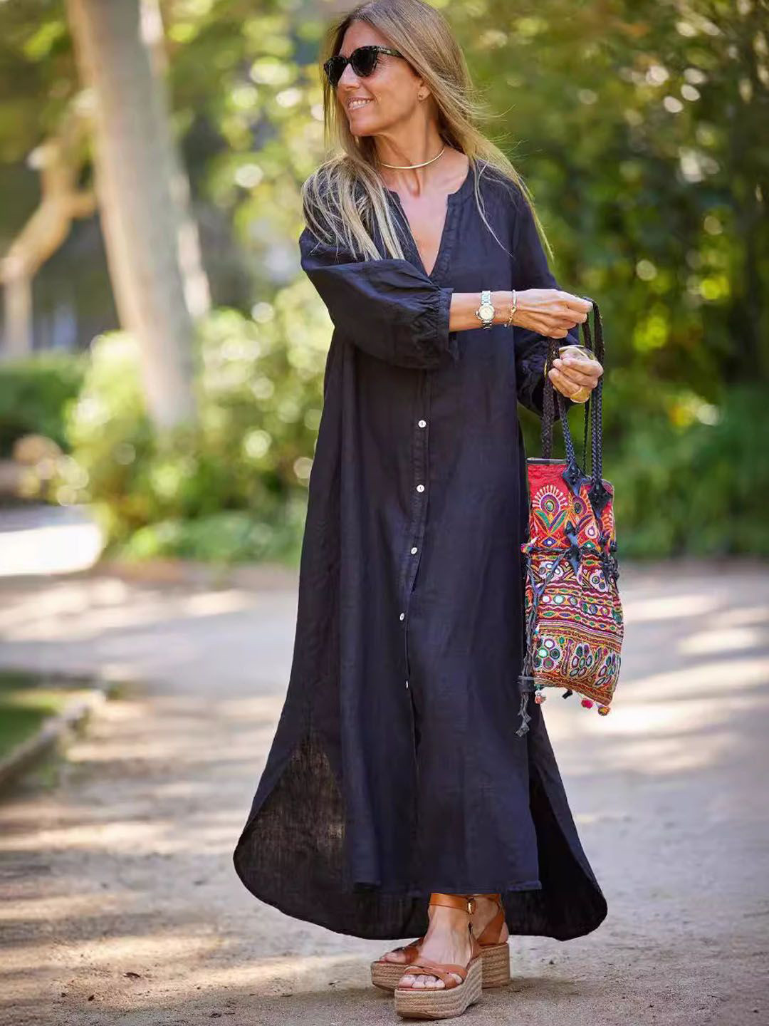 StyleCast Women Mandarin Collar Maxi Dress