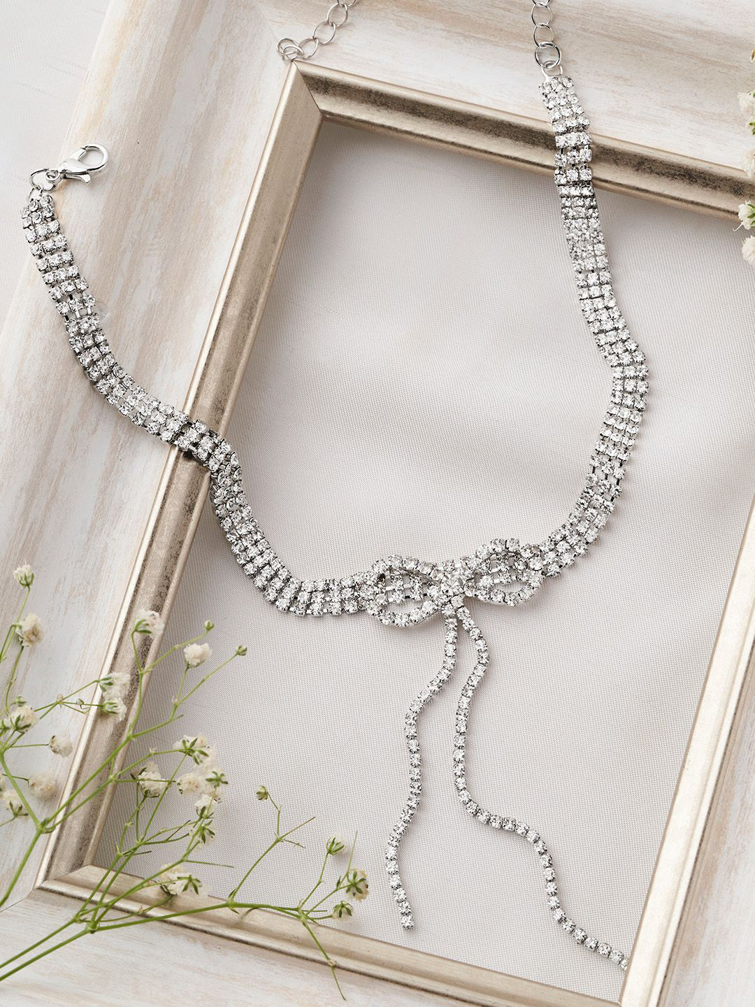 JOKER & WITCH Delphine Bow Silver-Plated Stone Studded Necklace