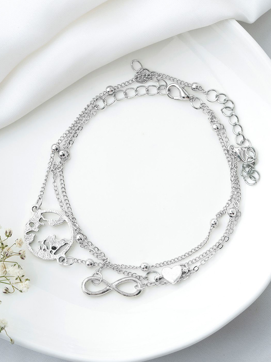 JOKER & WITCH Silver-Plated Stone Studded & Beaded Single Anklet