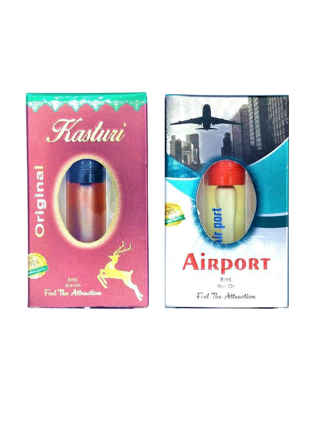 RAVIOUR LIFESTYLE Set of Airport & Kasturi Alcohol-Free Attar Roll-On - 8 ml each