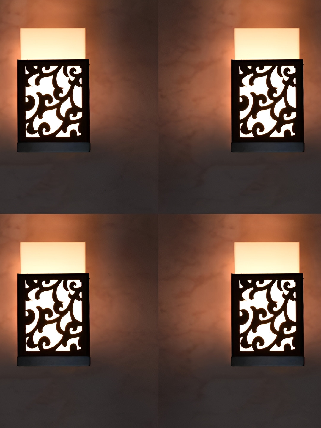 Gojeeva Black 4 Pieces Textured Contemporary Cylindrical Shaped Wooden Wall Lamp