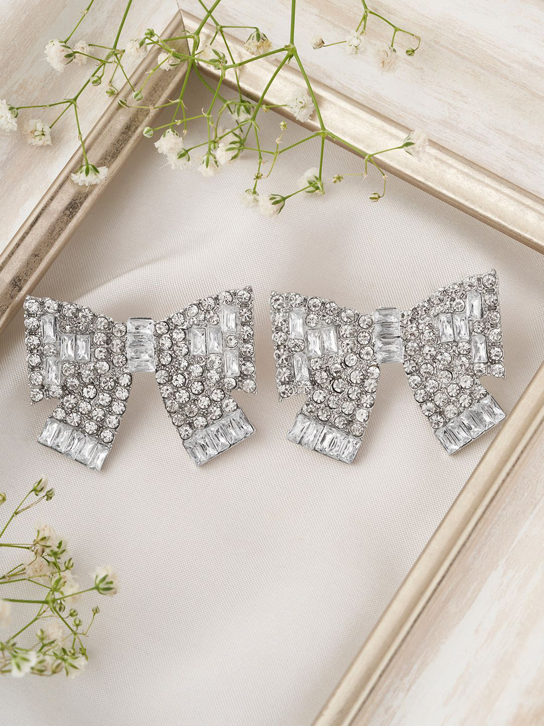 JOKER & WITCH Laylla Bow Silver Plated Stone Studded Geometric Studs