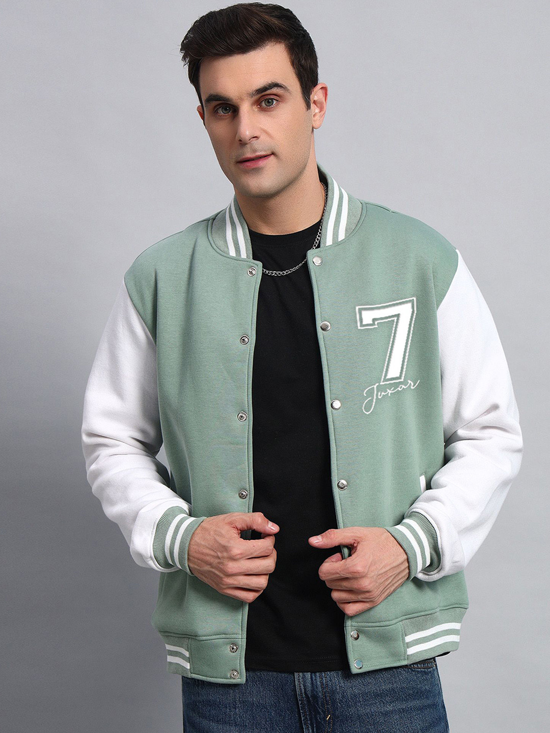 Buy Juxar Men Stand Collar Colourblocked Cotton Casual Varsity