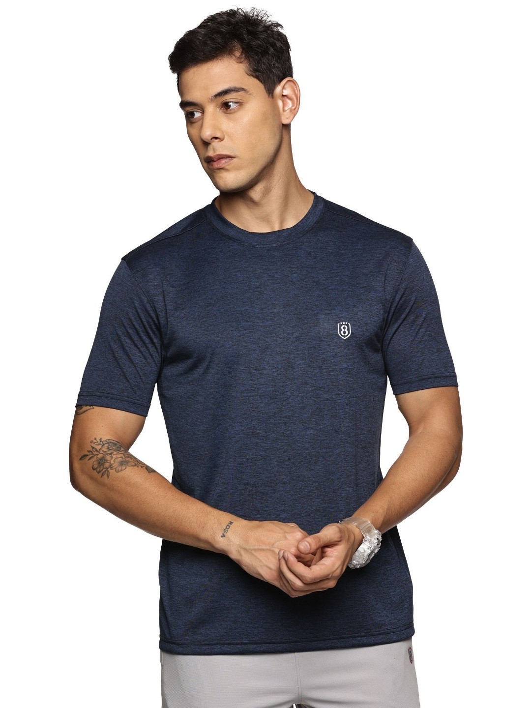 Domin8 Men Textured Round Neck T-Shirt