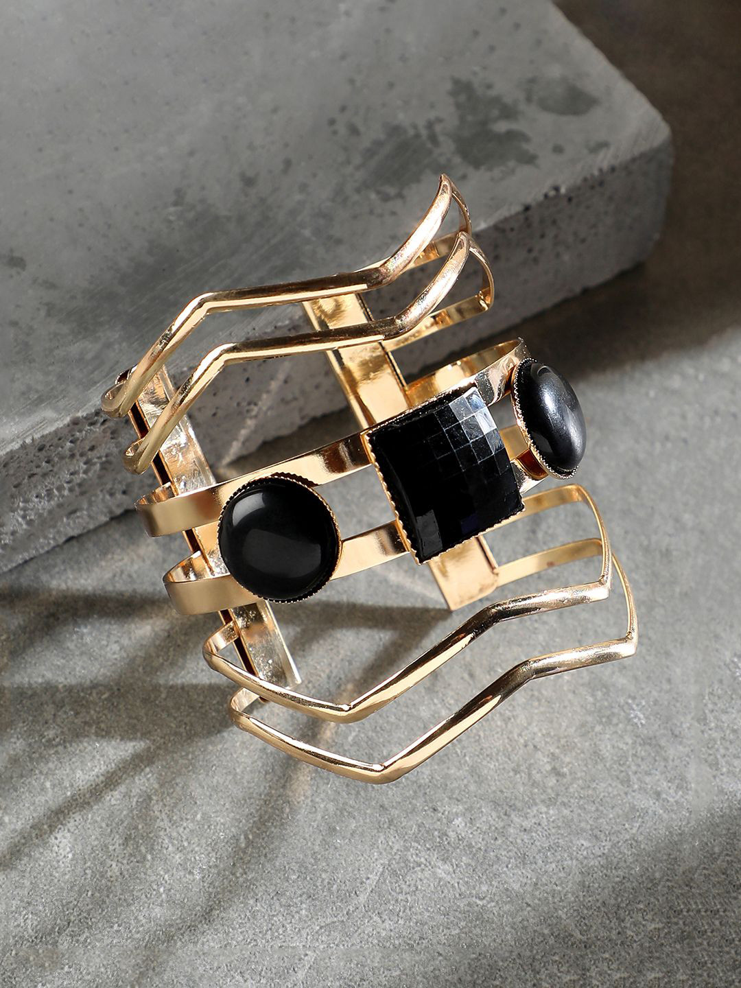 SOHI The Cleo Gold-Plated Stone Studded Cuff Bracelet