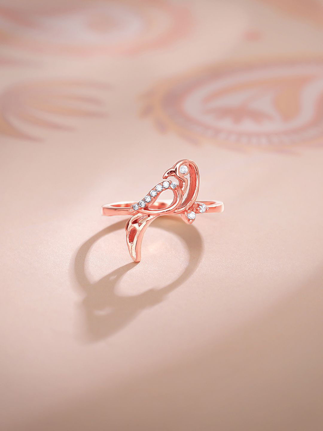 GIVA 925 Silver Rose Gold-Plated Cubic Zirconia Stone-Studded Tata Finger Ring