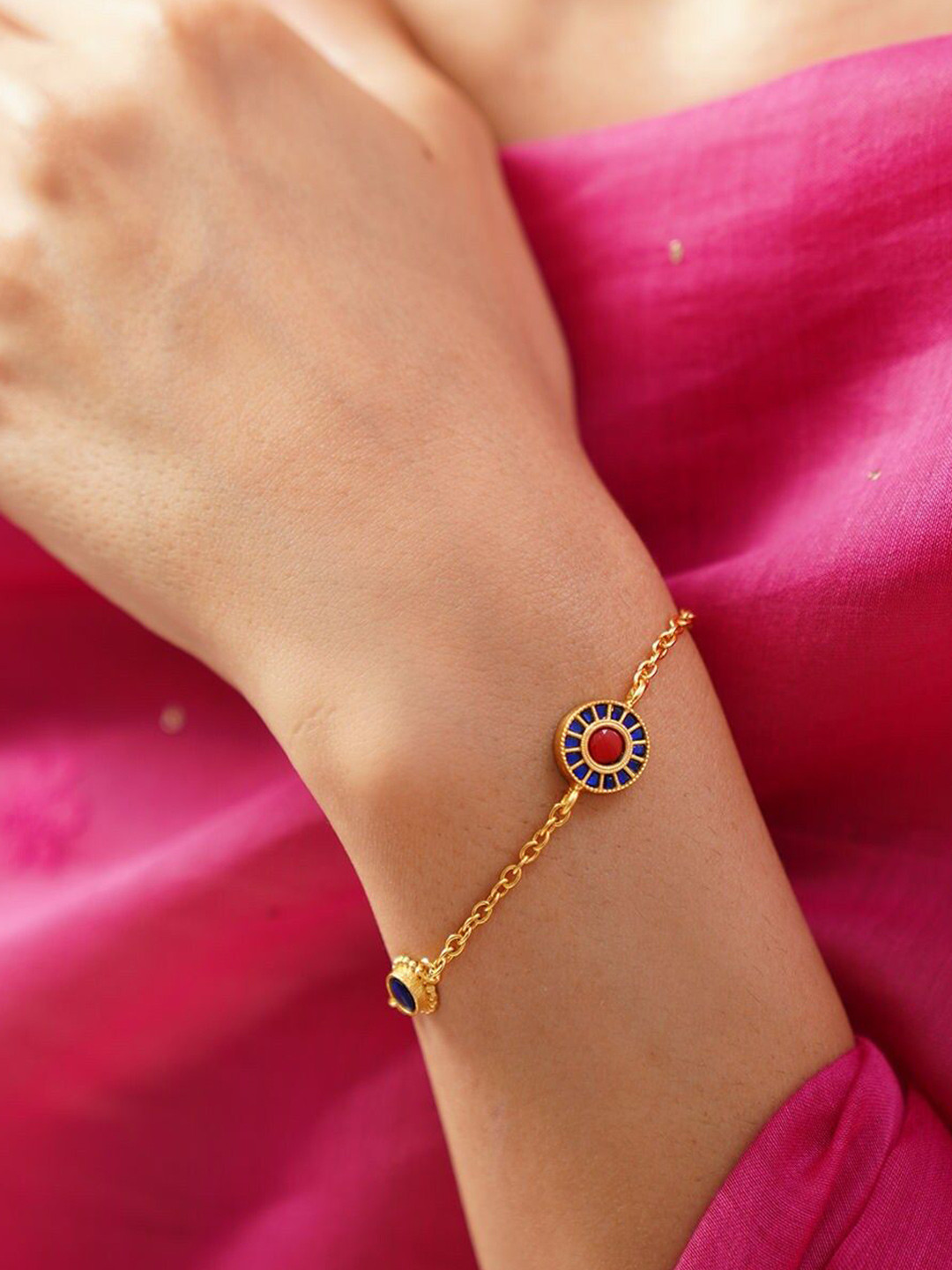 JAYPORE Gold-Plated Lapis Lazuli Studded Wraparound Bracelet
