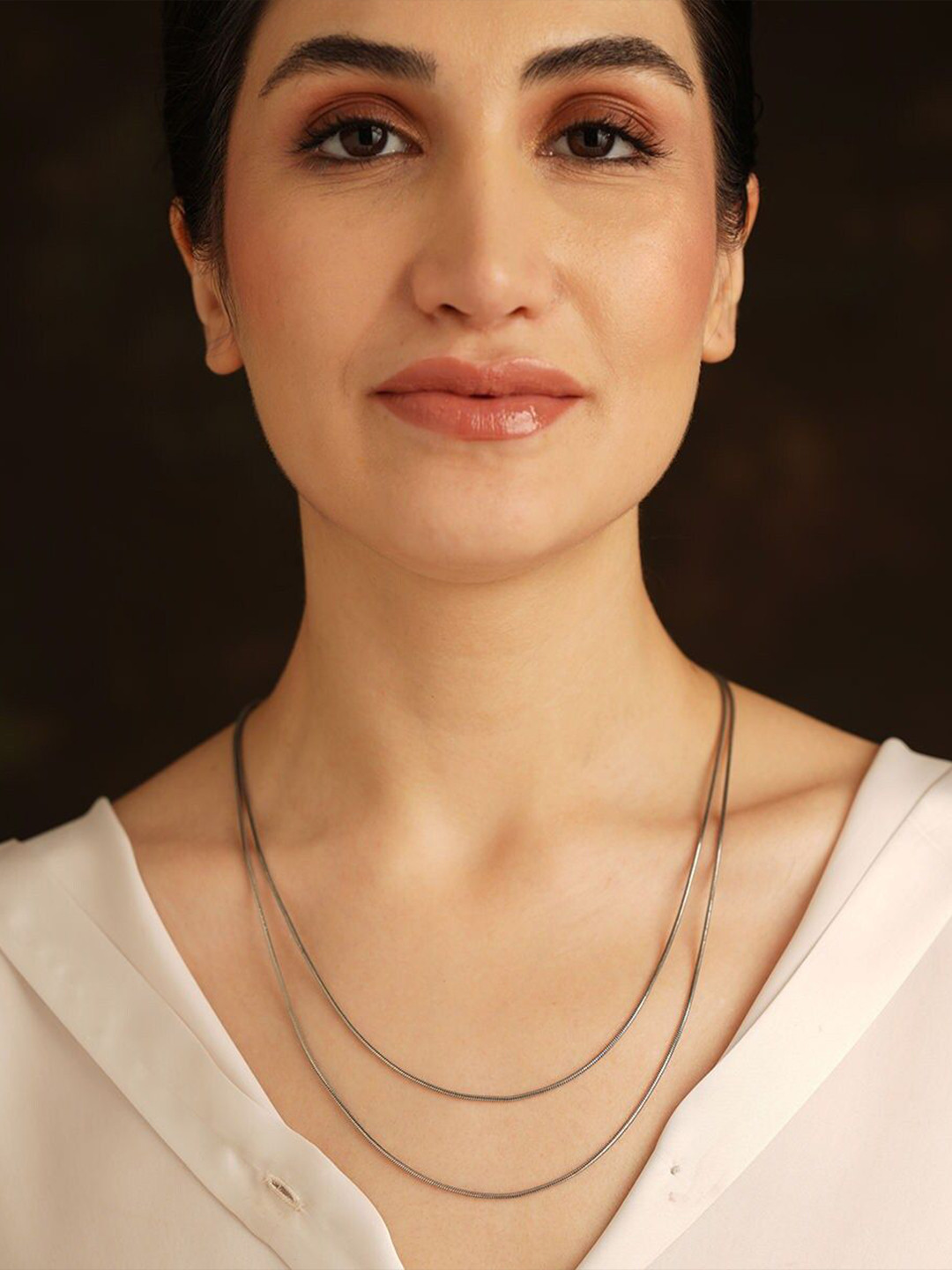JAYPORE Silver Layered Necklace