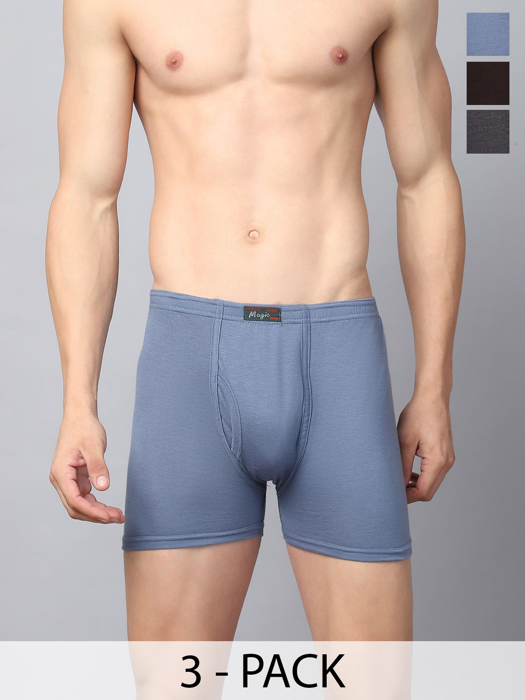 MACK JONNEY Men Pack Of 3 Cotton Assorted Trunks MAGIC__BLUE__F__03