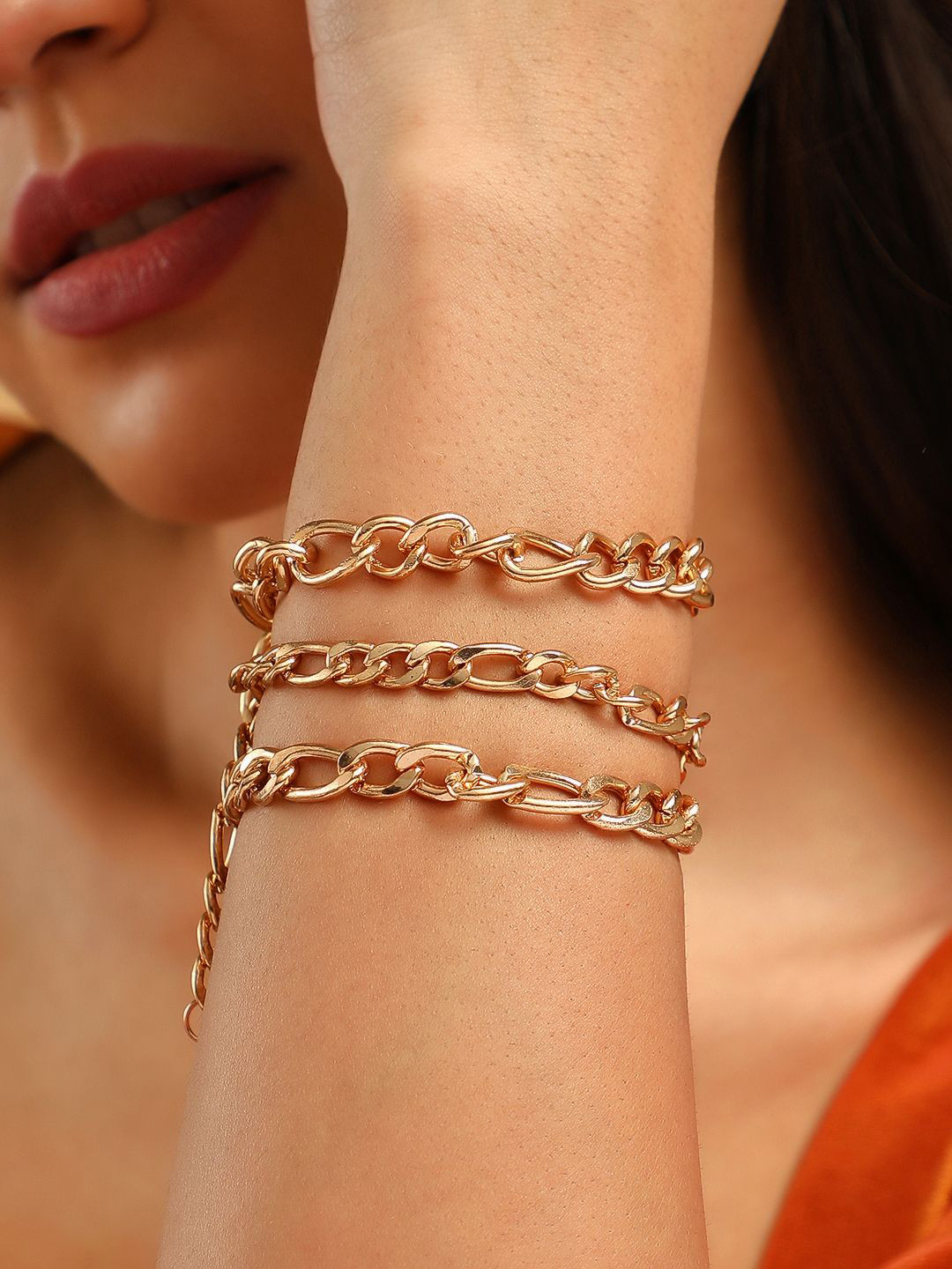 SOHI Set Of 3 Gold-Plated The Chainlink Link Bracelet