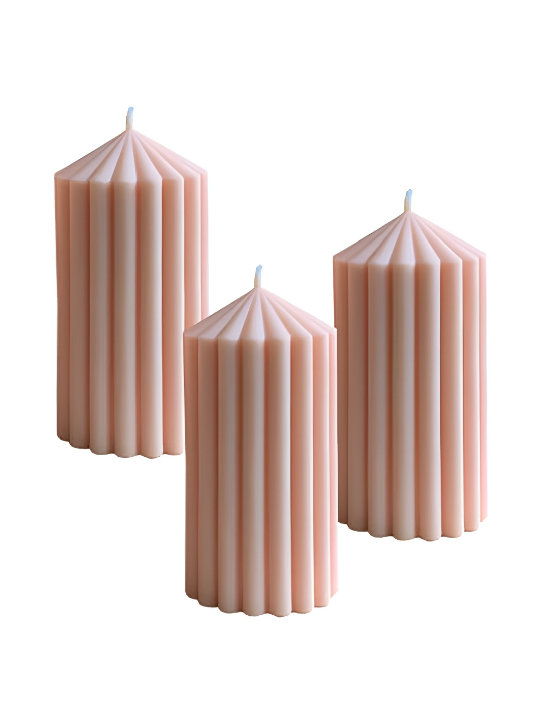 atorakushon Ribbed 3Pcs Scented 1 Wick Scented Solid Geometric Regular Pillar Candles