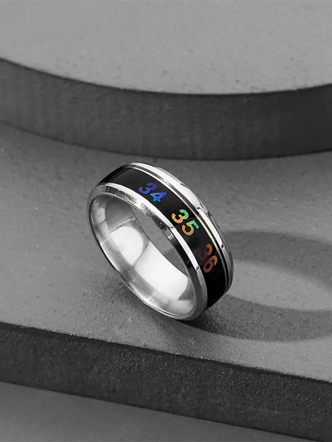 Heer Collection Unisex Platinum-Plated Stainless Steel Smart Body Temperature Finger Ring