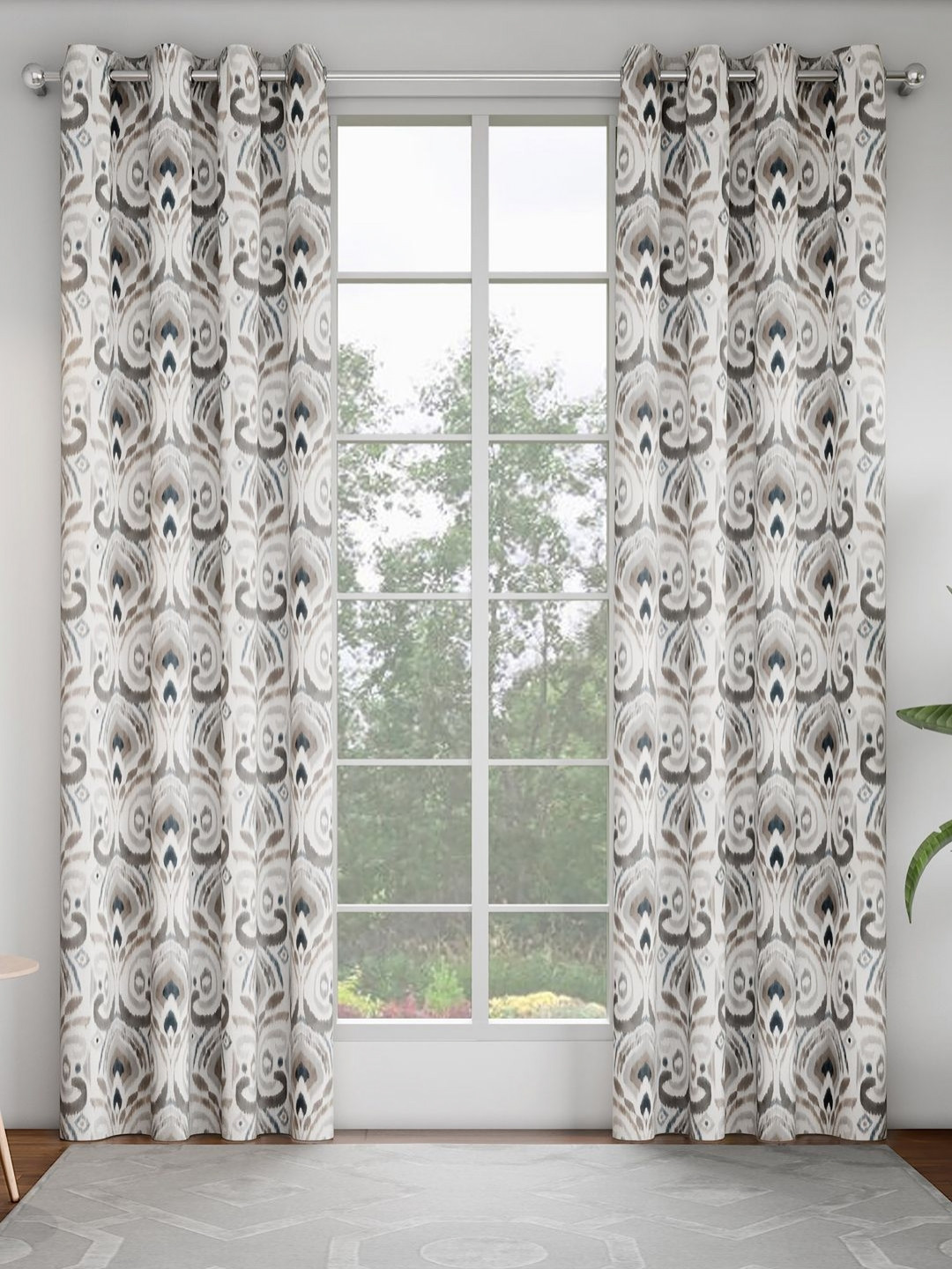 GM White & Charcoal 2 Pieces Ethnic Motifs Printed Door Curtain