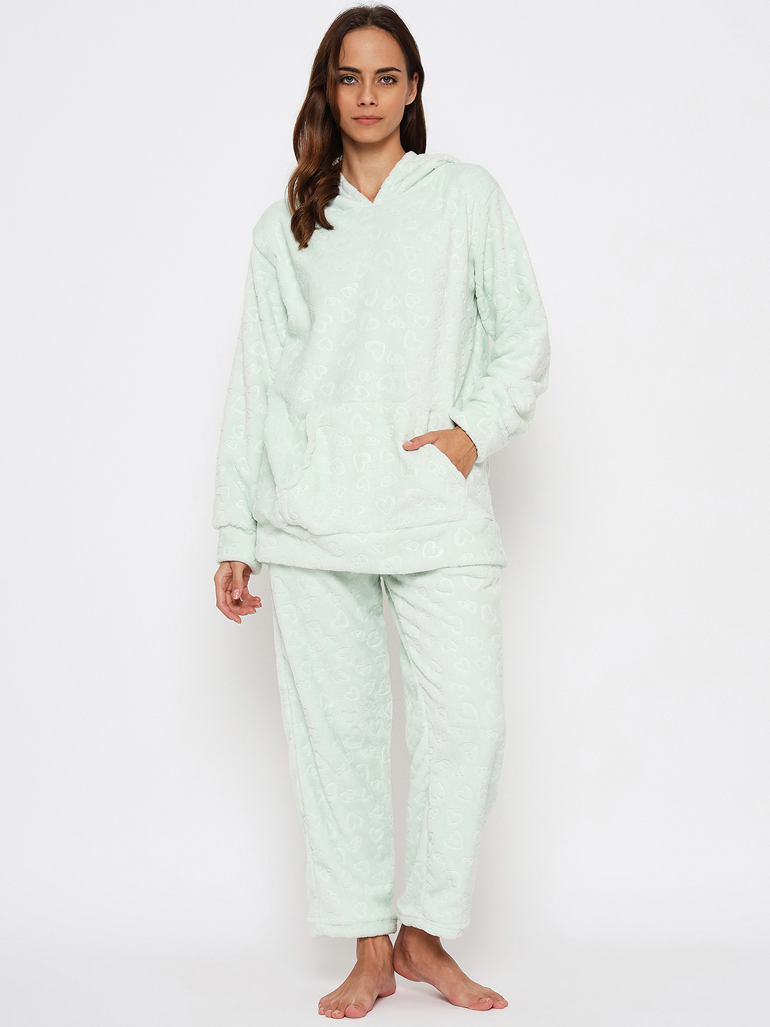 Camey Women Full Sleeve Hooded Winter Night suit
